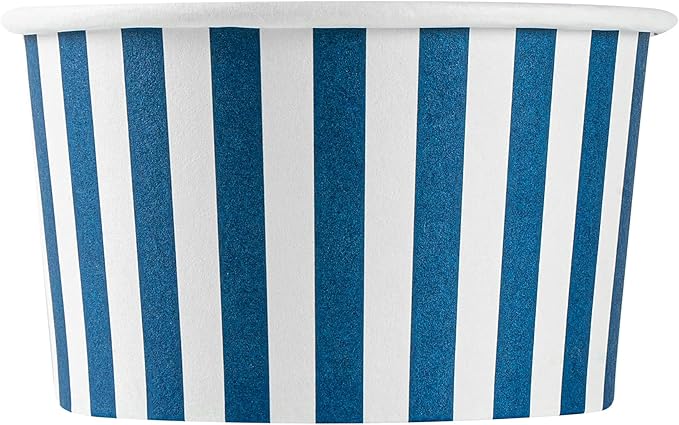 Restaurantware Coppetta 12 Ounce Dessert Cups, 50 Disposable Ice Cream Cups - Lids Sold Separately, Sturdy, Blue And White Paper FroYo Bowls, Striped, For Hot And Cold Foods, Perfect For Gelato