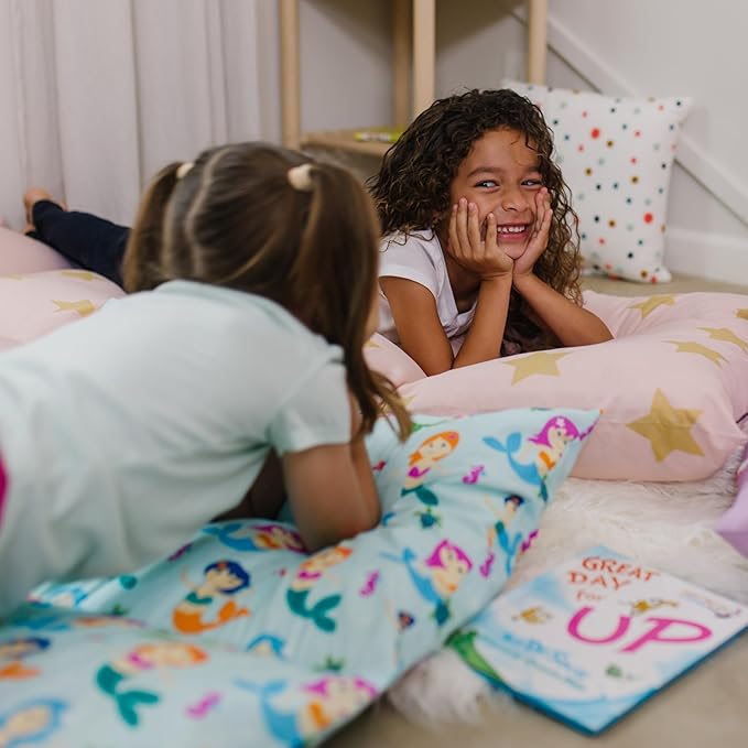 Wildkin Kids Pillowcase Lounger Cover – Travel-Friendly Sleepover Lounger, Fits Standard Pillows (Pillows Not Included), Soft Cotton Blend, Fun Patterns for Boys & Girls - Mermaids