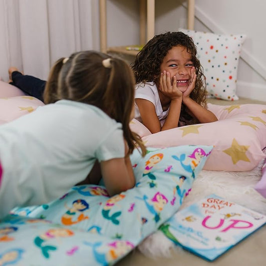 Wildkin Kids Pillowcase Lounger Cover – Travel-Friendly Sleepover Lounger, Fits Standard Pillows (Pillows Not Included), Soft Cotton Blend, Fun Patterns for Boys & Girls - Mermaids