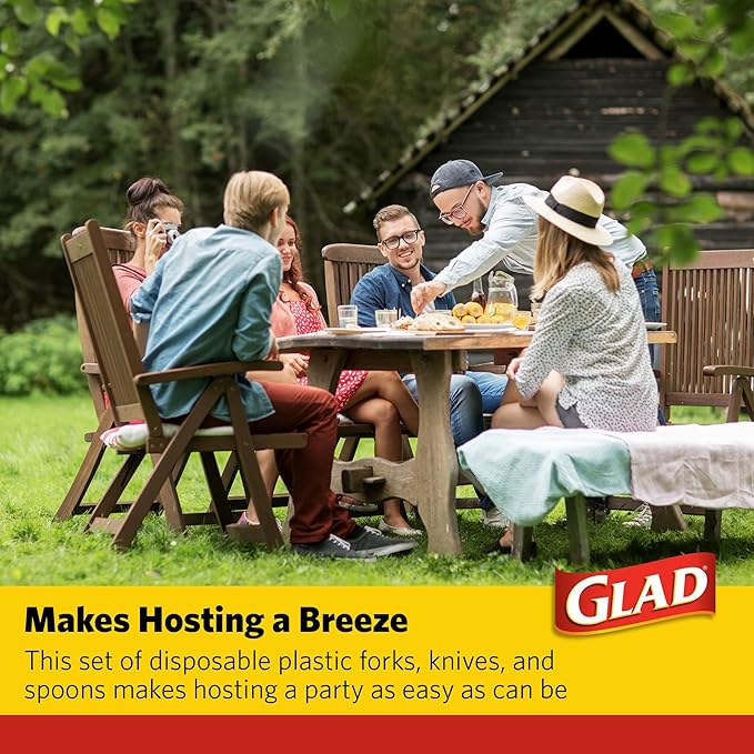 Glad Clear Disposable Cutlery Set with Heavy Duty Plastic Forks, Knives, and Spoons, Reusable Dishwasher Safe Plastic Utensils for Parties and Everyday Use, 120 Count