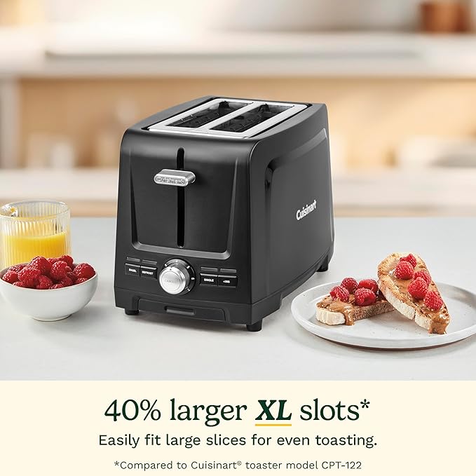 Cuisinart Core Collection 2-Slice Toaster | Extra-Long Slots for Artisan Bread, Bagel | High-Lift Quickview™ | Single Slice & Defrost Function | +30sec Toast Boost | Removable Crumb Tray, Black