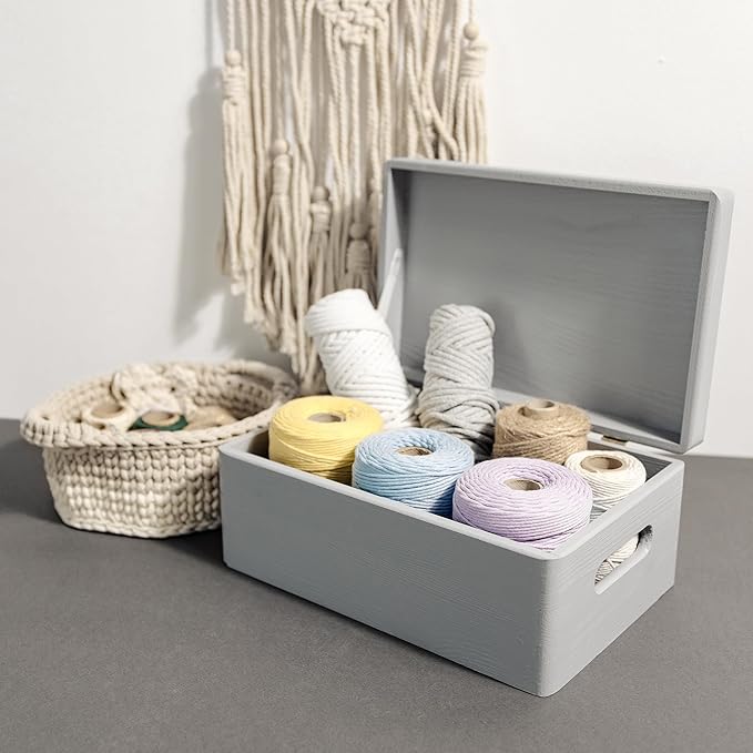 Creative Deco Large Gray Wooden Box Storage with Hinged Lid | 11.8x7.87x5.51in (+-0.5) | Keepsake with Handles | Gift Box for Tool Dog Toy Shoes Kitchen Storage | Wood Keepsake Chest Trunk