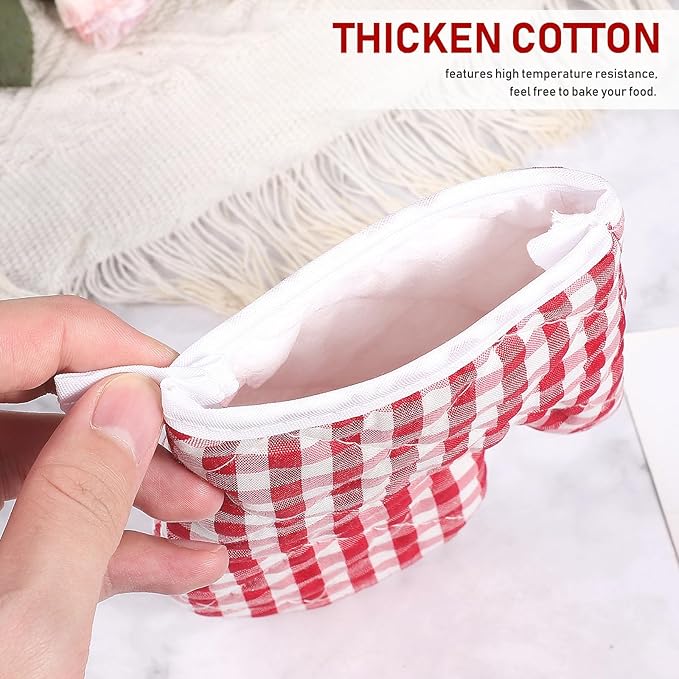 Cabilock 2pcs Kids Oven Mitts Oven Gloves Kitchen Red Checkered Mitts Microwave Gloves for Children Baking Cooking Fireplace Grill BBQ