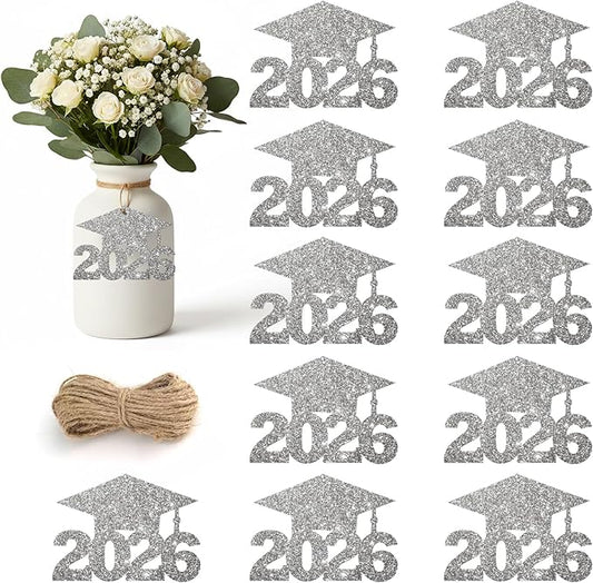 2026 Graduation Party Decorations - 36Pcs Graduation Cutouts Tags Silver Glitter 2026 Numbers for Graduation Table Centerpieces Class of 2026 Cutouts for Graduation Party Supplies Favors