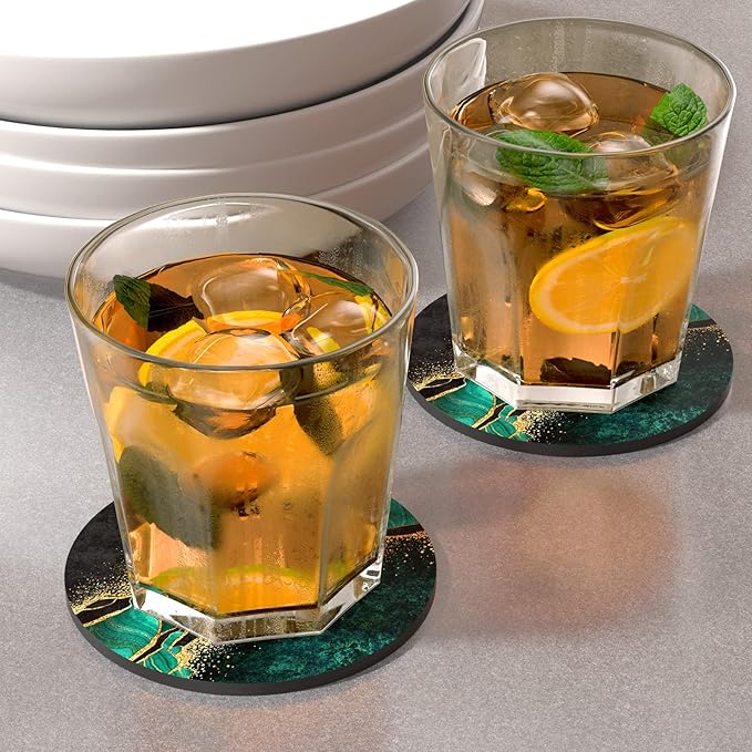Nipichsha Coasters for Drinks, Set of 6 Cute Absorbent Rubber Drink Coasters for Cup with Non Slip Backing, Kitchen Home Decor Housewarming Gift, Round 4 in, Luxury Teal Marble