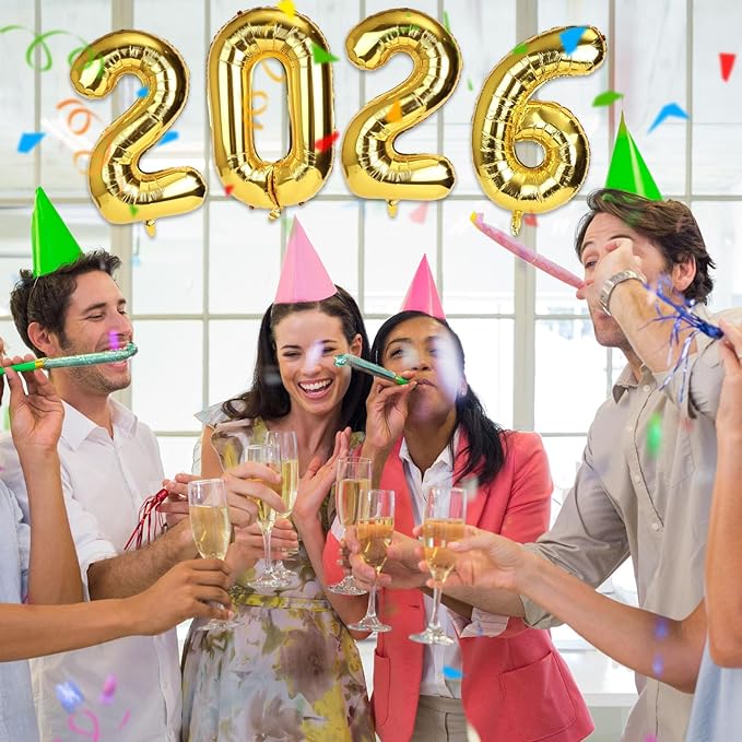 2026 Balloon, 41in Gold 2026 Aluminum Film Balloon with Straw and Ribbon New Years Party Decoration for Graduations Birthday Christmas New Years Eve Party Supplies