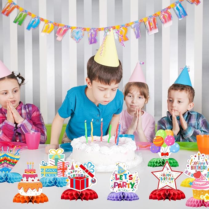 Happy Birthday Decorations Set - 9PCS Birthday Honeycomb Centerpieces for Table, Colorful Themed Table Decoration for Birthday Party Supplies