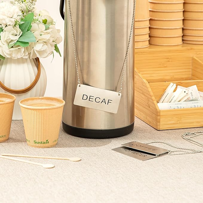 Restaurantware 26 Inches Chafer Urn Chain and 3.5 x 1.6 Inch "Decaf" Label - 12 Count - Met Lux Stainless Steel Chafing Dish Accessory, Durable, Easy to Use - Label for Catering, Buffet