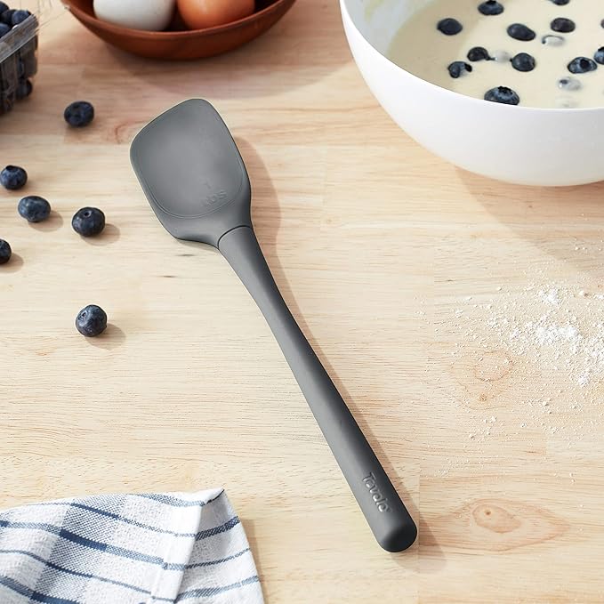 Tovolo Flex Core Silicone Deep Spoonula with Angled Head for Stirring Scooping and Serving, Dishwasher Safe BPA Free Heat Resistant Spoon Spatula Kitchen Utensil for Cooking Baking, Charcoal Gray