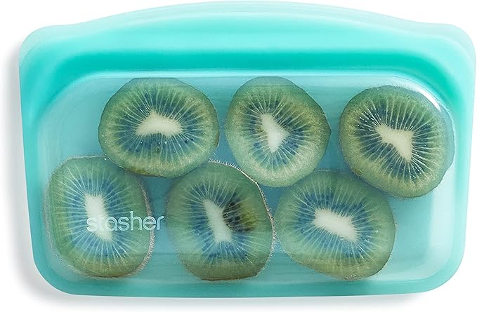 Stasher Silicone Reusable Storage Bag, Snack Bag, Reusable Freezer Bags, Microwave, Dishwasher, Oven Safe, Sous Vide, Premium Lunch Container, Eco Friendly, Leak-free, Food Storage Bags, 12 oz, Aqua | Reusable Food Bag