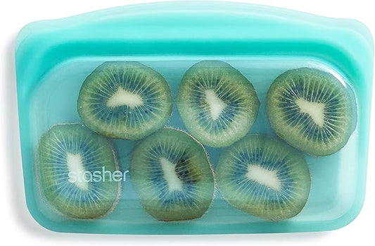 Stasher Silicone Reusable Storage Bag, Snack Bag, Reusable Freezer Bags, Microwave, Dishwasher, Oven Safe, Sous Vide, Premium Lunch Container, Eco Friendly, Leak-free, Food Storage Bags, 12 oz, Aqua | Reusable Food Bag