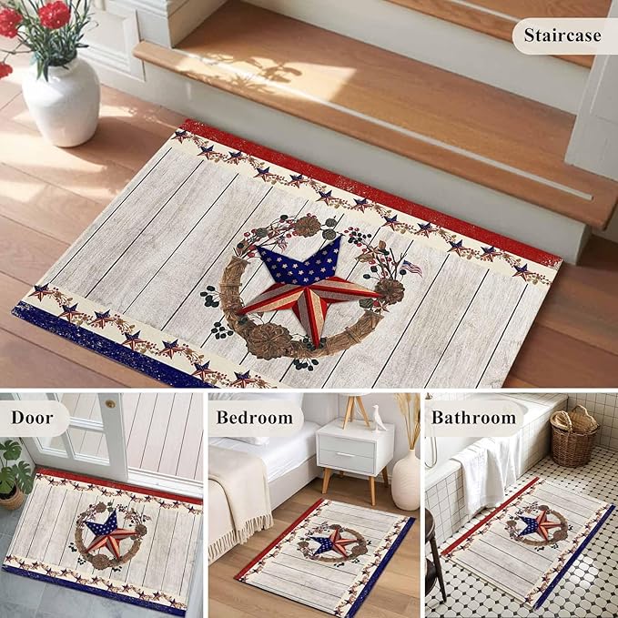 Area Rug 2x3ft, Retro USA Flag Star and Berry Washable Rugs for Living Room Bedroom, Wooden Texture Soft Non-Slip Area Rugs Rectangle Floor Carpet for Dining Room