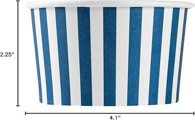 Restaurantware Coppetta 12 Ounce Dessert Cups, 50 Disposable Ice Cream Cups - Lids Sold Separately, Sturdy, Blue And White Paper FroYo Bowls, Striped, For Hot And Cold Foods, Perfect For Gelato