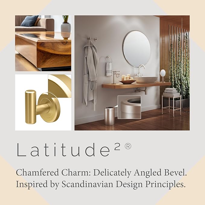 Gatco 4235 Latitude II, Robe Hook, Brushed Brass/Wall Mount 2.25" W Double Robe Hook, Towel Hook