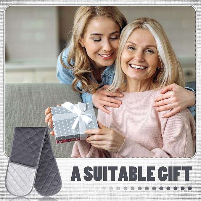 Neer 2 Pcs Double Oven Mitts Heat Resistant Kitchen Oven Gloves Non Slip Double Pot Holder Long Kitchen Mittens Cooking Gloves for Cooking Baking Collection Grilling BBQ Microwave(Grey)