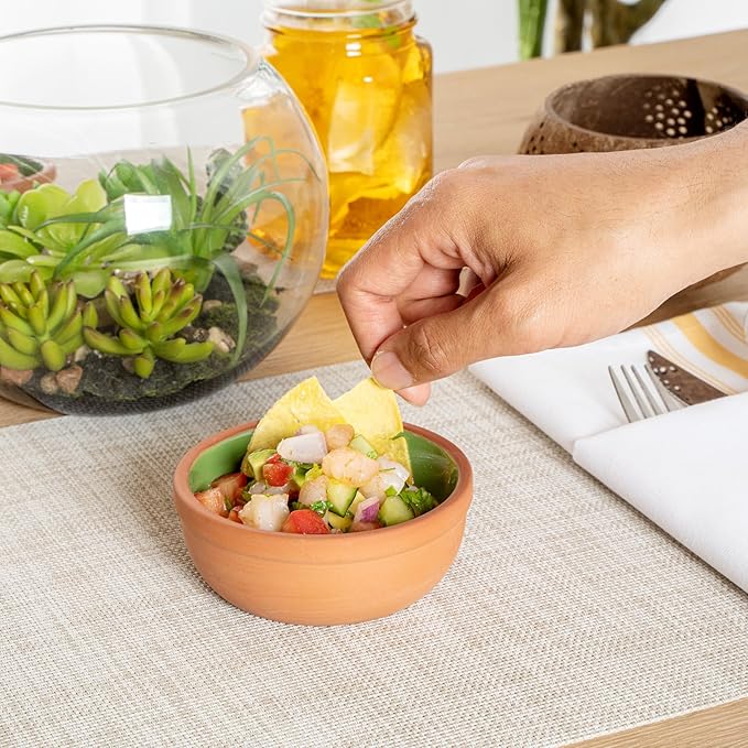 Restaurantware-Terra Tek 5.1 Ounce Terracotta Cazuelas, 2 Green Glazed Clay Pots For Cooking - Oven-Ready, Microwavable, Terracotta Serving Pots, Dishwashable, For Cooking And Serving
