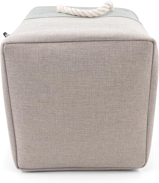 HYGGE + Linen Storage Bin Basket 12" x 12" x 10" Durable fabric & lightweight design. Great for storing toys, books, linens, games, clothing, baby products & more! (2 PACK, SAGE/WHITE)