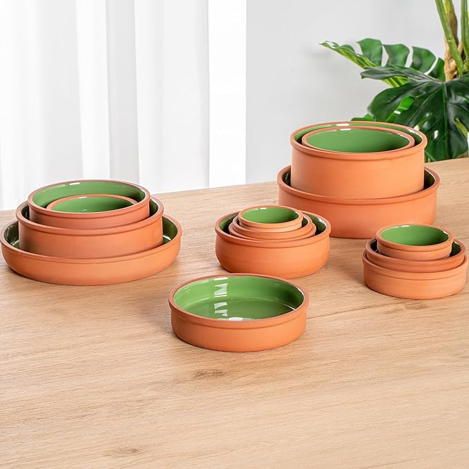 Restaurantware-Terra Tek 15.2 Ounce Terracotta Cazuelas, 2 Green Glazed Clay Pots For Cooking - Oven-Ready, Microwavable, Terracotta Serving Pots, Dishwashable, For Cooking And Serving