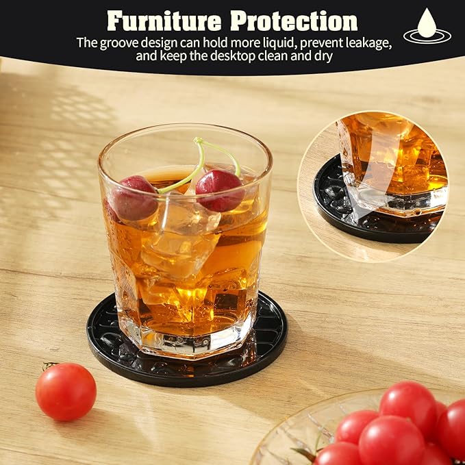 Coasters Set of 8,Hot or Cold Drink Coasters with Holder,Modern Style Coffee Table Coaster,Suitable for Kinds Cups Beer,Drink,Anti-Overflow Tabletop Protection (Black, 6pcs)