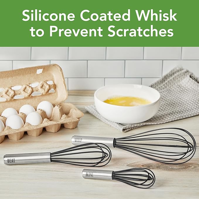 Tovolo Mini Whisk Stainless Steel 6 Inch Tiny Whipper Silicone Whisker for Cooking Blending Mixing Stirring Whisking Egg Beating, Easy to Clean Dishwasher Safe Small Kitchen Mini Metal Whisk, Black
