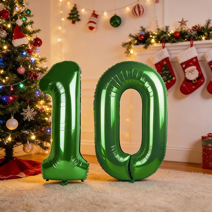Balloon Numbers 10th Birthday Decorations, 40 Inch Big Foil Balloon for Men & Women, Dark Green Number Balloons for Wedding Memorial Day Birthday Aniversarry Supplies