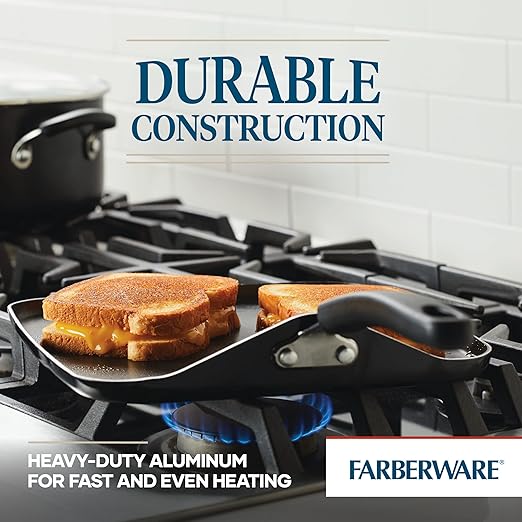 Farberware Cookstart DiamondMax Nonstick Square Grill Pan/Griddle, Dishwasher Safe, 11 Inch - Black