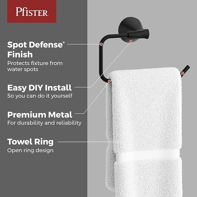 Pfister Willa Towel Ring, Hand Towel Holder for Bathroom, Wall-Mounted, Screw-in, Spot Defense Brushed Nickel Finish, BRBWLL0GS