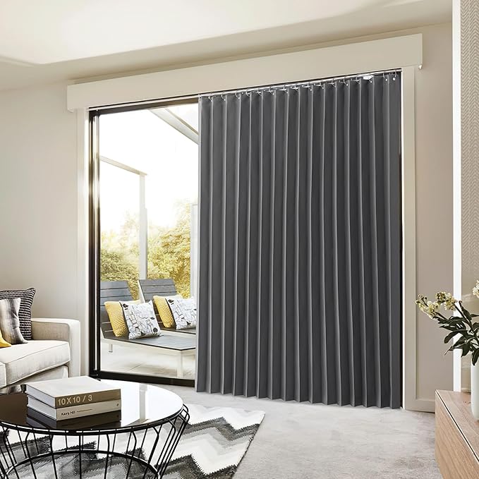 NICETOWN Blackout Room Divider Curtain for Bedroom 84 inches Long, Curtain for Patio Sliding Door & Living Room, Thermal Insulated Privacy Drapes with 21 Stainless Rings, 1 Panel, Grey, 100" Wide