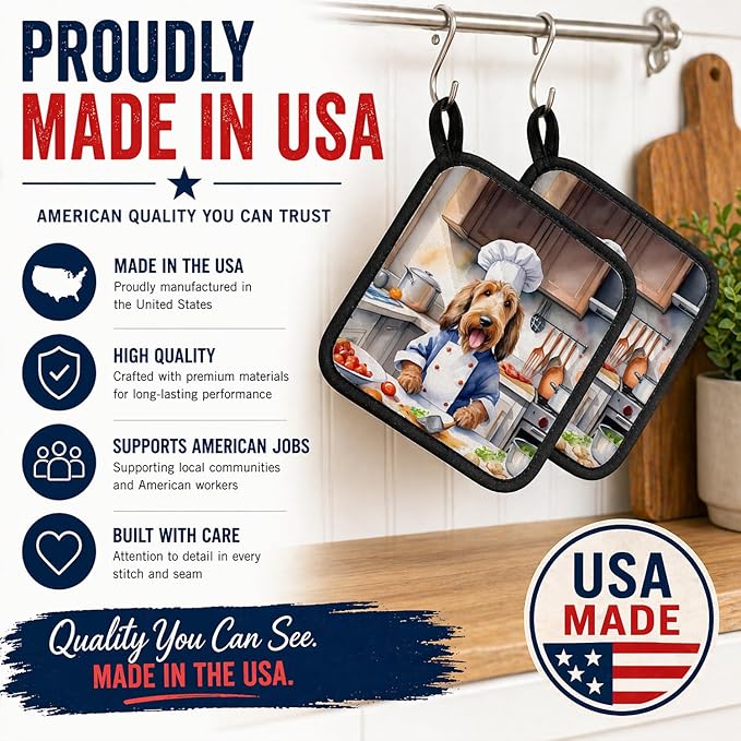 Caroline's Treasures Otterhound The Chef Pair of Pot Holders Kitchen Heat Resistant Pot Holders Sets Oven Hot Pads for Cooking Baking BBQ, 7 1/2 x 7 1/2