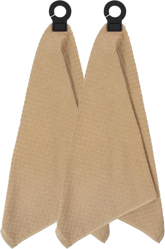 Ritz Premium Hook and Hang Towel, (2-Pack), 18" x 28", Long-Lasting Durable Rubber Hook, Highly Absorbent Super Soft Hand Cloths for Kitchen, Bathroom, Laundry Room, Biscotti