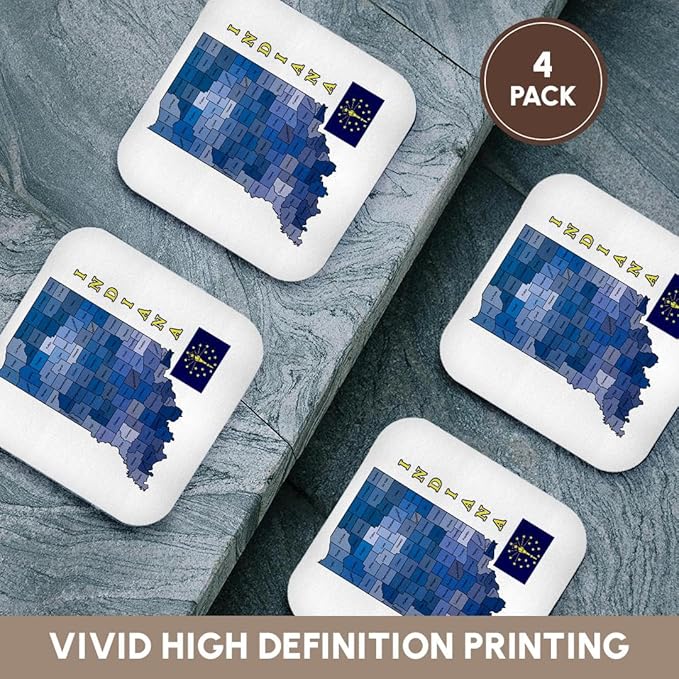 3dRose Flag and County map the State of Indiana. Counties Labeled, Colored Set of 4 Coasters - Soft