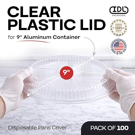 IDL Packaging 9" Round Dome Lid for Foil Pan (Pack of 100) - Clear Plastic Lid for 9" Container - Disposable Aluminum Pans Cover for Takeout, Serving, Freezing