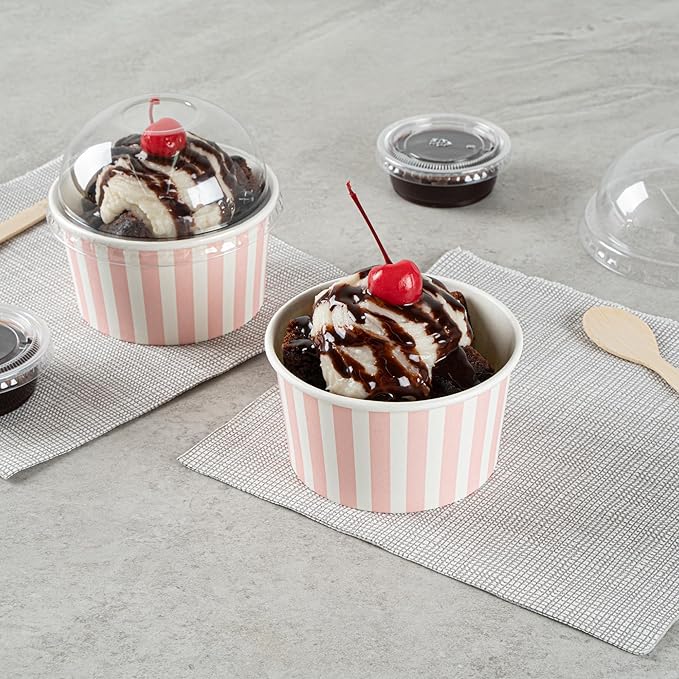 Coppetta 8-Ounce Dessert Cups, 50 Disposable Ice Cream Cups - Lids Sold Separately, Sturdy, Pink And White Paper FroYo Bowls, For Hot And Cold Foods, Perfect For Gelato Or Mousse - Restaurantware