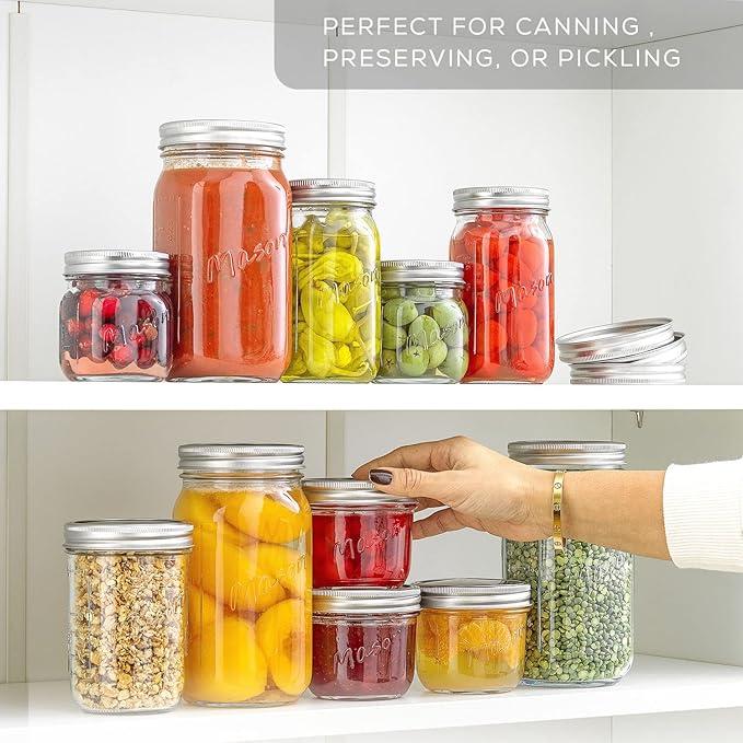 32 Oz Mason Jars With Lids, Labels and Measures! 6-Pack Regular Mouth Mason Jars, Glass Jar with Lid and Band. Airtight Canning Jars, Overnight Oats Jars, Salad Jars, Sourdough Starter Jar