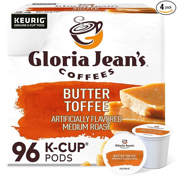 Gloria Jean's Coffees Butter Toffee, Single-Serve Keurig K-Cup Pods, Flavored Medium Roast Coffee, 96 Count