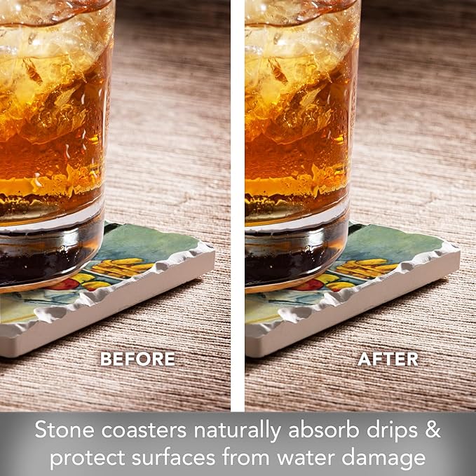 Thirstystone Impressionists 4 Pack Assorted Tumbled Tile Stone Coasters with Protective Cork Backing Manufactured in The USA Absorbent Easily Wipes Clean