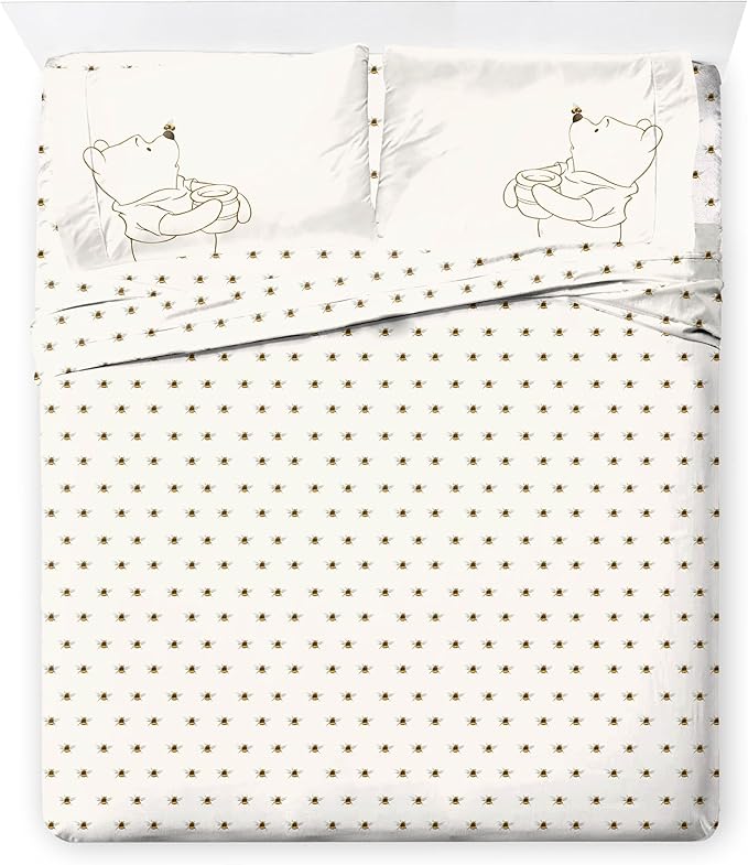Jay Franco Disney Winnie The Pooh King Comforter Set - 7 Piece Bedding Includes Sheet Set & Pillow Covers - Super Soft Cozy Floral Bedding