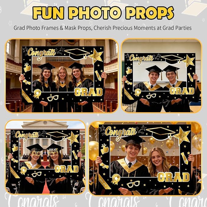 Graduation Decorations 2026 Set - Congrats Grad Banner, Class of 2026 Backdrop, Couplet, Honeycomb,Spiral, Photo Prop Frame Graduation Theme Masks Tablecloth Balloons Kit for Grad Party Decorations