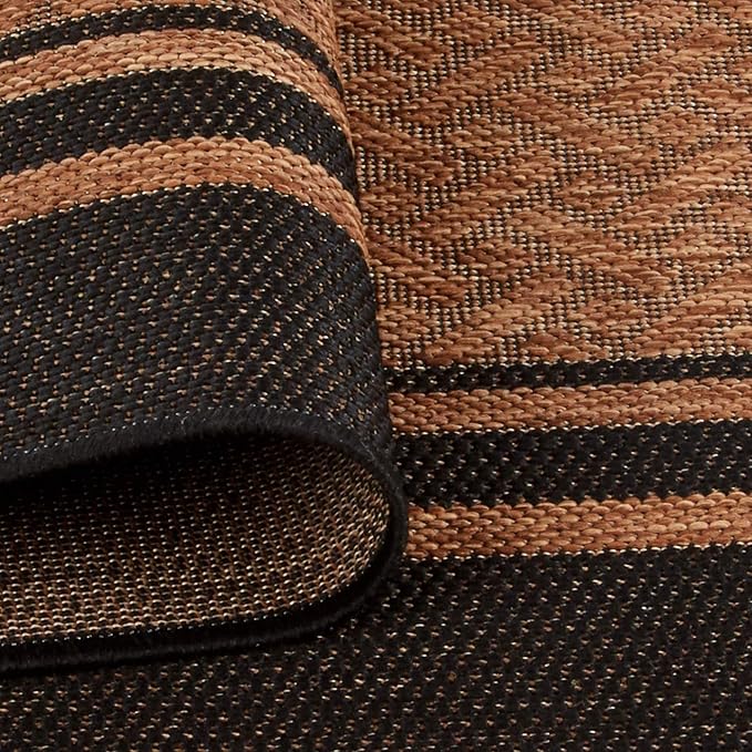 Gertmenian Indoor/Outdoor Flatweave Area Rug - 5x7 Standard, Stain & UV Resistant, Ideal For Deck, Patio, Poolside, Mudroom - Simple Border, Black Tan, 21490