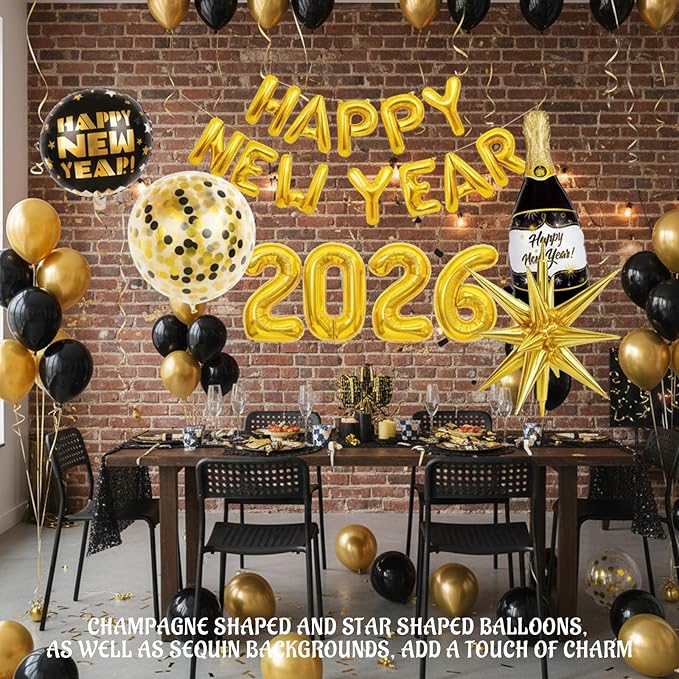107 pcs 2026 New Years Decorations, New Years Eve Party Supplies 2026, Happy New Year 2026 Balloons Set for Festive Celebrations, Home and Office Decoration
