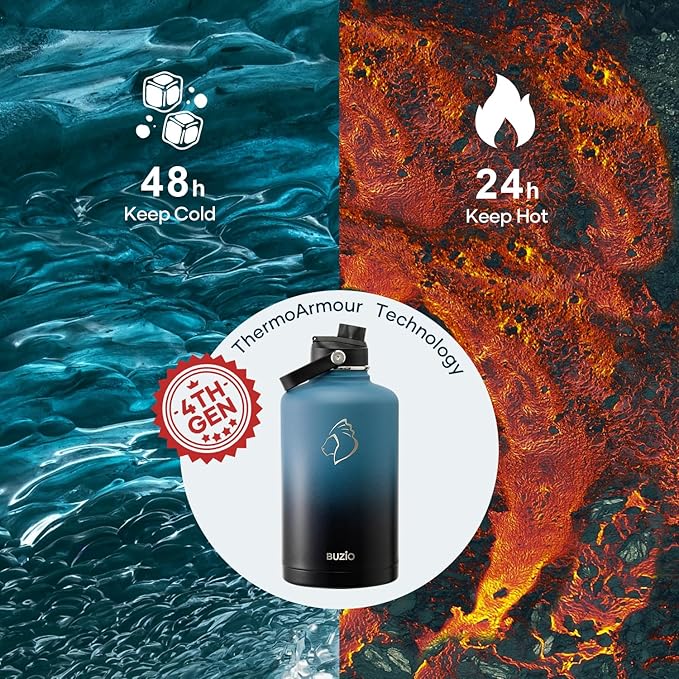 Half Gallon Stainless Steel Water Bottle with Straw Lid and Flex Cap, 87oz Modern Double Vacuum Stainless Steel Water Flask, Cold for 48 Hrs Hot for 24 Hrs Simple Thermo Canteen Mug,Indigo Crush