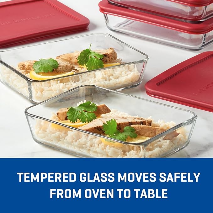 Anchor Hocking 11-Cup Glass Storage Containers with Lids, Set of 2 Glass Food Storage Containers with Red SnugFit Lids