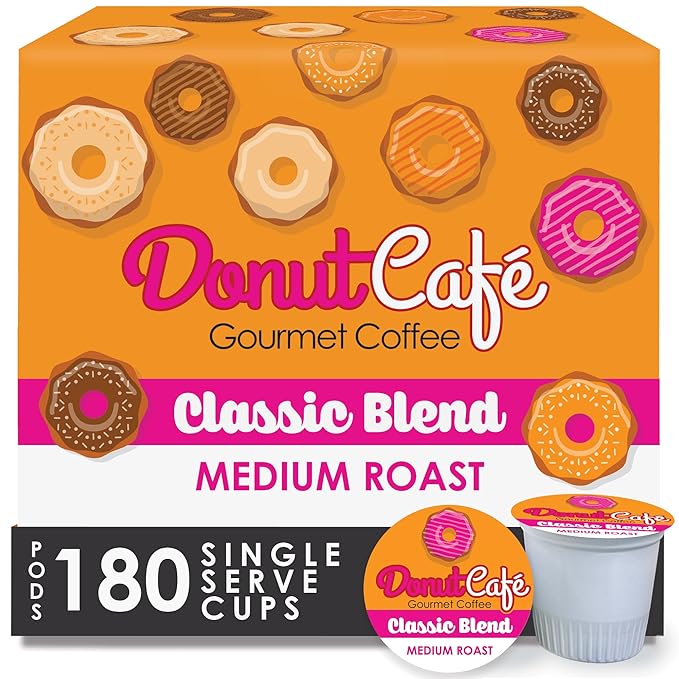 Donut Café Single Serve Coffee Pods for Keurig K-Cup Brewers, Classic Blend, Medium Roast, 180 Count Mega Pack