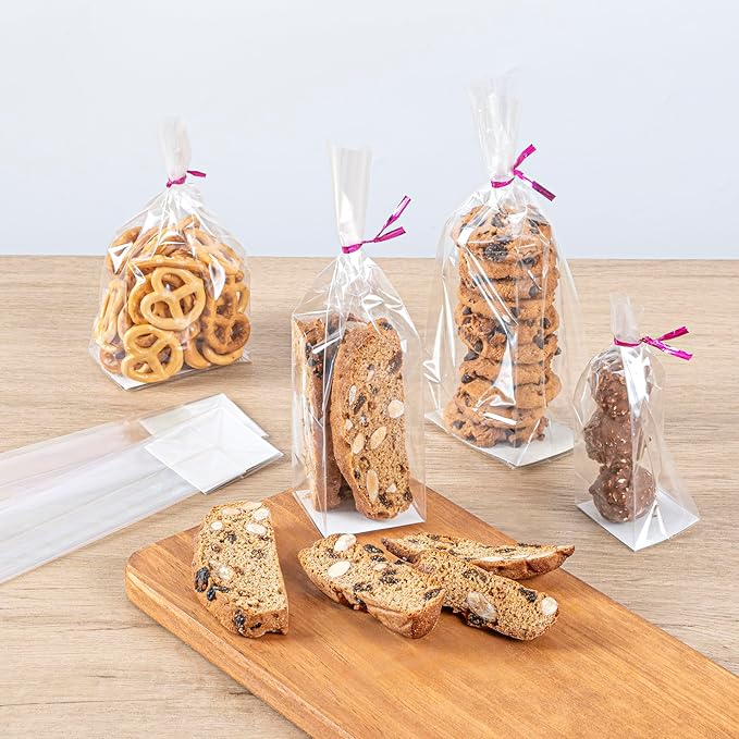 Restaurantware Plastic Treat Bags 100 Count 2 x 2 x 8.25 Inches Heat-Sealable Goodie Packaging Flat Bottom Design Clear