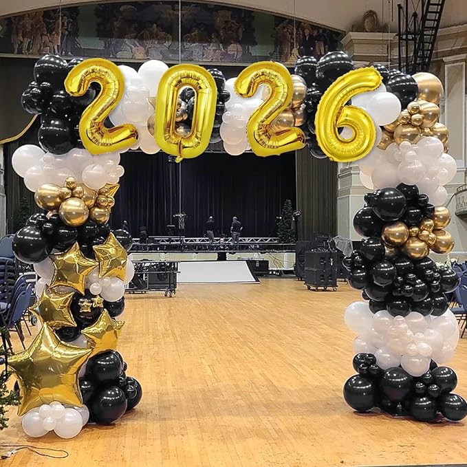 Graduation Decorations Class of 2026: Gold and Black Graduation Balloon Arch Garland Kit and Gold Confetti Balloons Congrats Grad Banner 2026 Foil Balloon Decorations For Grad Party