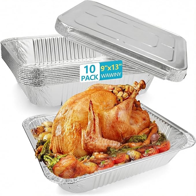 9x13 Thickened Aluminum Foil Pans, 10Pack Extra Deep Disposable Aluminum Pans with Lids for Roasting, Baking, Cooking, Food Prep, Chafing, Steam Table, Oven, Cake, and Party Catering.