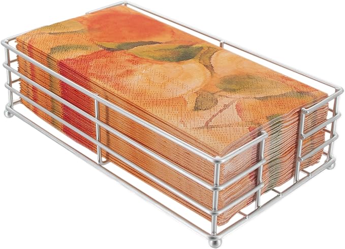Boston International Paper Napkin Holder Caddy Dispenser for Kitchen Dining Buffet & Bar Countertops, 9" x 5.25" (Fits Guest Towel Size), Silver Metro