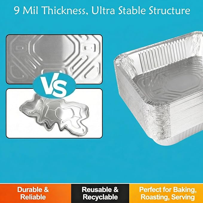 9x13 Thickened Aluminum Foil Pans, 20Pack Extra Deep Disposable Aluminum Pans for Roasting, Baking, Cooking, Food Prep, Chafing, Steam Table, Oven, Cake, and Party Catering.
