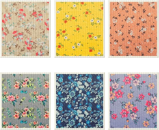 Patelai 6 Pieces Swedish Kitchen Dish Towels Kitchen Cloths Reusable Sponge Cleaning Cloths Absorbent Dish Cloth No Odor Hand Towel Quick Drying Washable Cleaning Wipes (Small Shred Style)