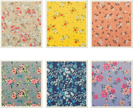 Patelai 6 Pieces Swedish Kitchen Dish Towels Kitchen Cloths Reusable Sponge Cleaning Cloths Absorbent Dish Cloth No Odor Hand Towel Quick Drying Washable Cleaning Wipes (Small Shred Style)